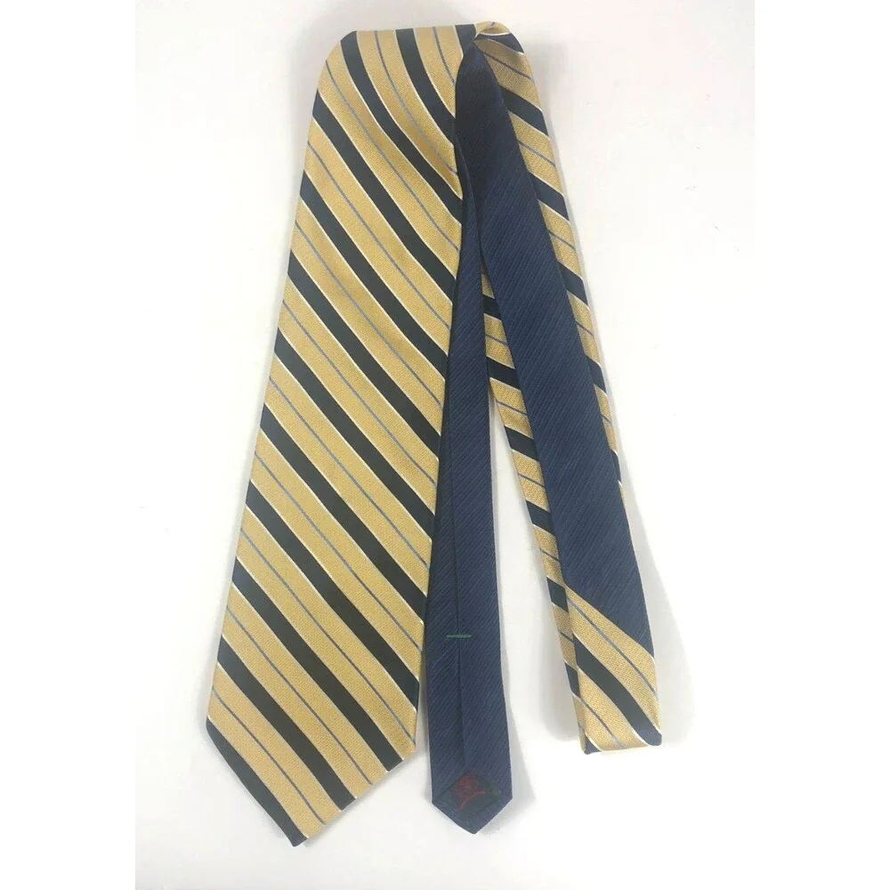 Tommy Hilfiger Vintage 100% Silk Tie Gold & Navy Blue Stripe Made in USA
